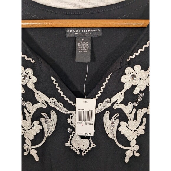 NWT Grace Elements Dress Women's 1X Black Sleeveless Shift Embroidered - Picture 3 of 10